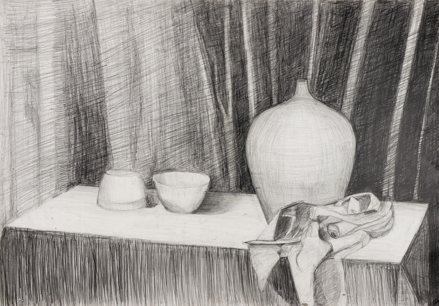 Still Life with a Vase and Bowls : 28" x 39"- 70 x 100 cm