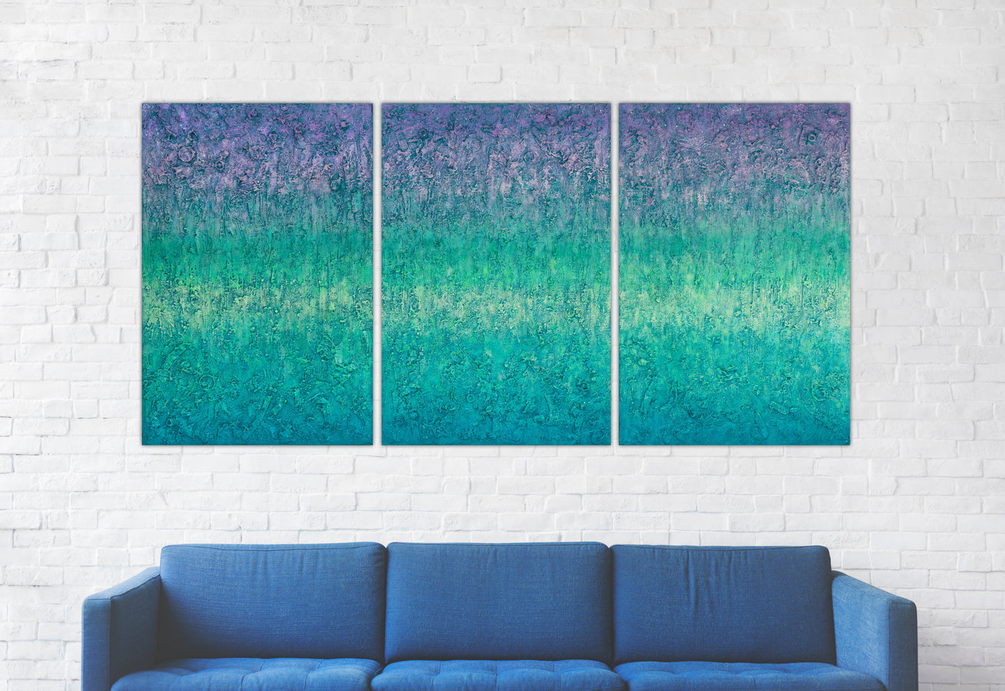 Life Energy abstract painting displayed in modern living room vibrant healing wall art by Pamela Rys