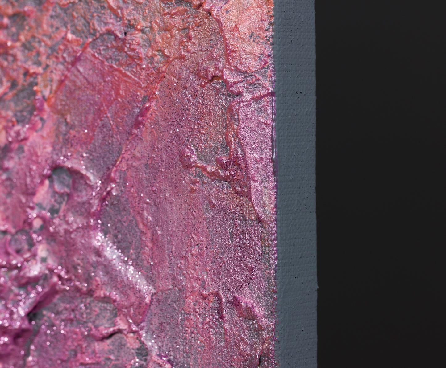 Edge view of ‘Galaxy of Dreams’ abstract diptych by Pamela Rys, showing finished sides for frameless display.