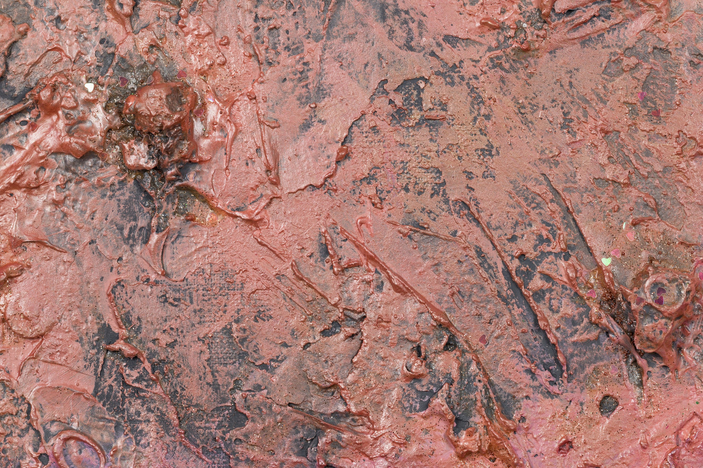 Close-up of ‘Galaxy of Dreams’ by Pamela Rys, showing rich texture and abstract forms inspired by pranic healing.