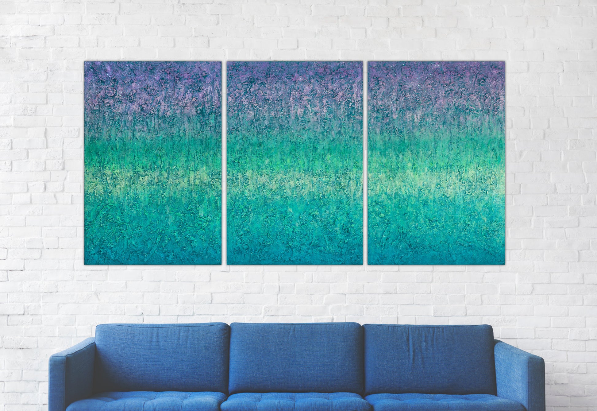 Life Energy abstract painting displayed in modern living room vibrant healing wall art by Pamela Rys