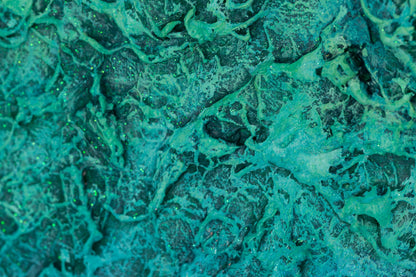 Close-up of fine brushstrokes in ‘The Grounding,’ showing the delicate blending of blue and green hues and pranic healing energy in this abstract painting by Pamela Rys.