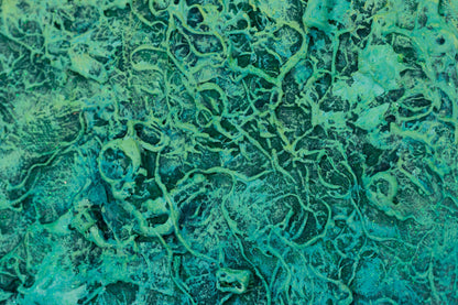 Close-up of embedded objects in ‘The Grounding’ by Pamela Rys, adding texture and energy to the abstract art while enhancing pranic healing.