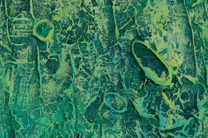 Close-up of ‘The Grounding,’ an abstract art painting by Pamela Rys, showing textured layers and a rich green gradient infused with pranic healing energy.