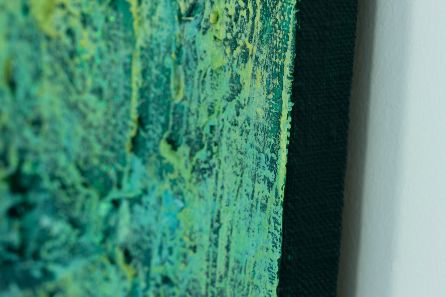 Side view of ‘The Grounding’ abstract art by Pamela Rys, showing the painted edges and texture, ready to display without a frame.