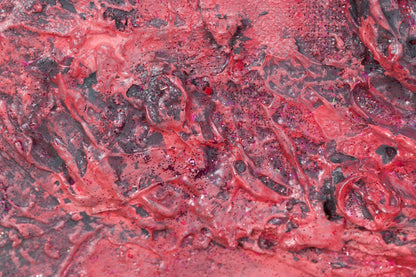 Close-up of paint and sand textures in ‘Galaxy of Dreams,’ abstract expression by Pamela Rys.